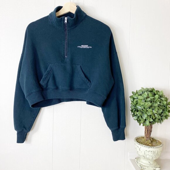 Hollister Sweaters - Hollister Black 1/3 Zipped Cropped Sweater Size Small